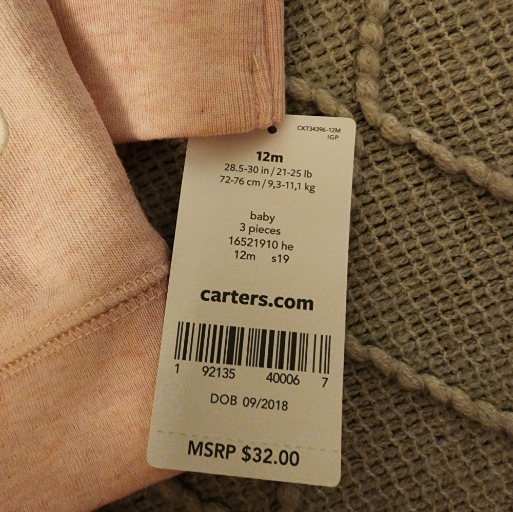 NWT Carters Girls 3 Piece Outfit Size 12 Months - Picture 3 of 4